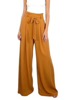 Vero Moda muted orange pleated wide leg baggy high rise old money flowy pants M